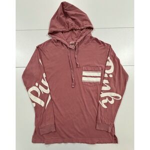 Victoria's Secret PINK Campus Long Sleeve Hoodie Tee Color Soft Begonia Sz M 361